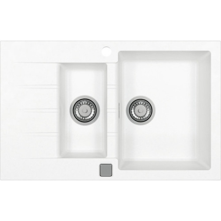 Pachet Chiuveta Bucatarie Alveus Cadit 70 Granital Alb + Baterie Monocomanda Kati + Dozator Sapun + Suport Scurgator