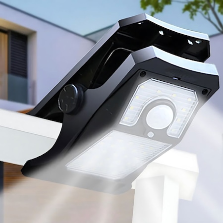 Lampa solara de exterior, clema pentru montare fara suruburi, HITTERGEM, senzor de miscare, mod automat de noapte, 45 LED-uri, IP44, iluminare puternica, ideala pentru pescuit, camping, gradina, autonomie mare