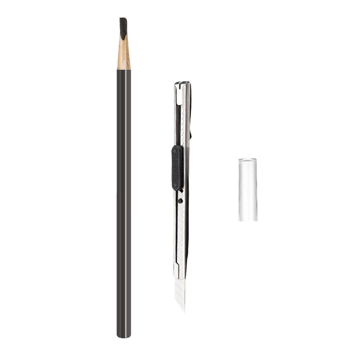 Set Creion pentru sprancene si eyeliner, rezistent la apa, gri, cu cutter