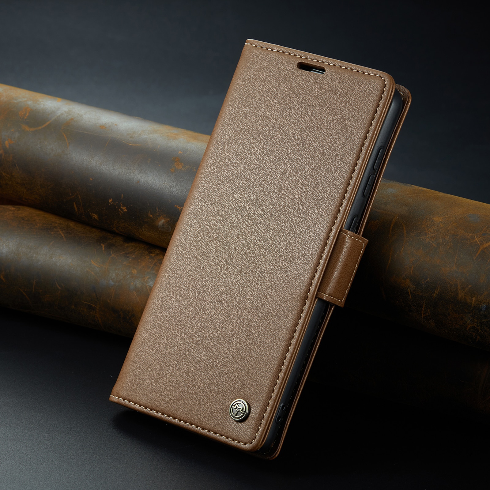 Husa pentru Samsung Galaxy A52 4G, A52 5G, A52s, CaseMe, slim, piele, tip portofel, stand, inchidere sigura magnetica, textura moale si aderenta in mana, protectie RFID, Maro