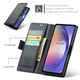Samsung Galaxy A54, CaseMe tok, vékony, bőr, pénztárca típus, álló, biztonságos mágneses záródás, puha textúra és markolat a kézben, RFID védelem, Fekete