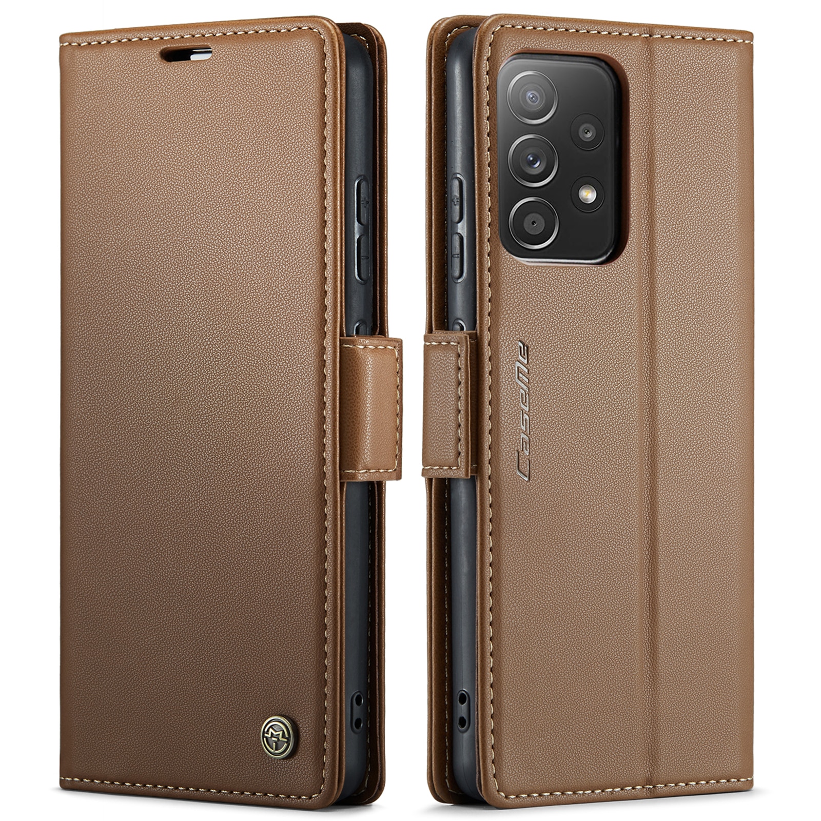 Husa pentru Samsung Galaxy A52 4G, A52 5G, A52s, CaseMe, slim, piele, tip portofel, stand, inchidere sigura magnetica, textura moale si aderenta in mana, protectie RFID, Maro