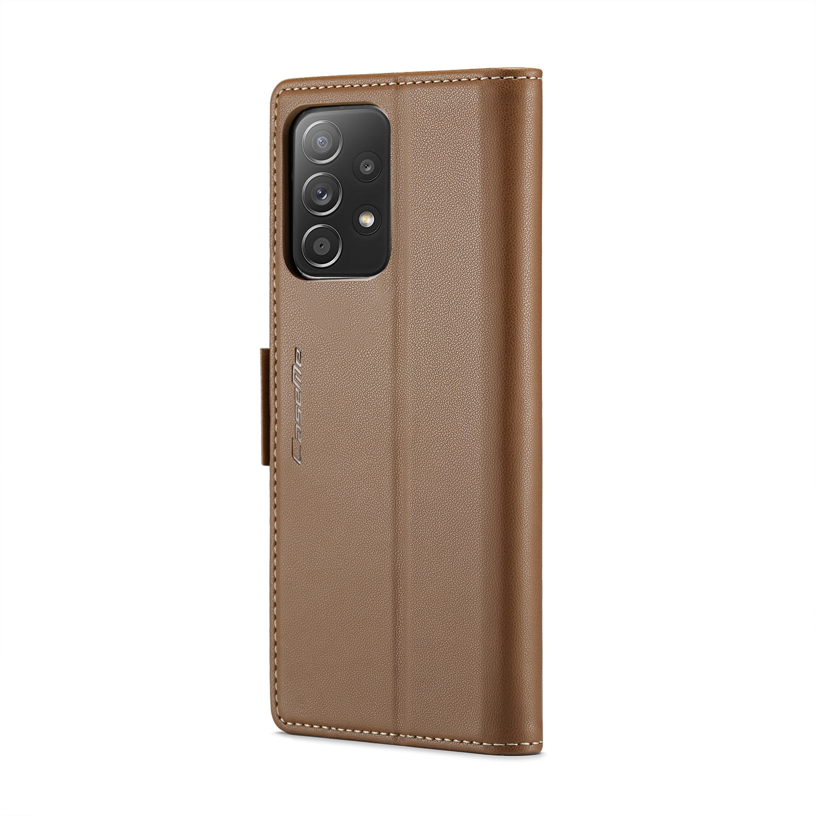 Husa pentru Samsung Galaxy A52 4G, A52 5G, A52s, CaseMe, slim, piele, tip portofel, stand, inchidere sigura magnetica, textura moale si aderenta in mana, protectie RFID, Maro