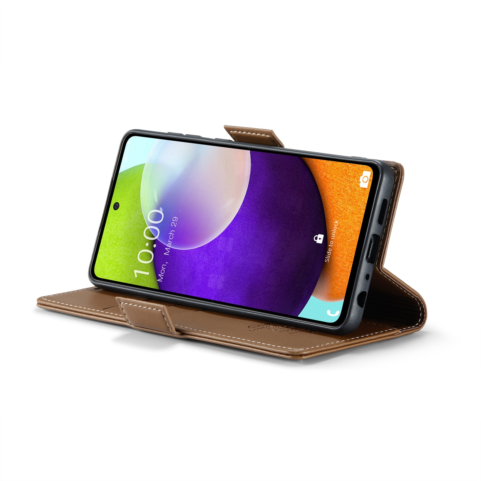 Husa pentru Samsung Galaxy A52 4G, A52 5G, A52s, CaseMe, slim, piele, tip portofel, stand, inchidere sigura magnetica, textura moale si aderenta in mana, protectie RFID, Maro