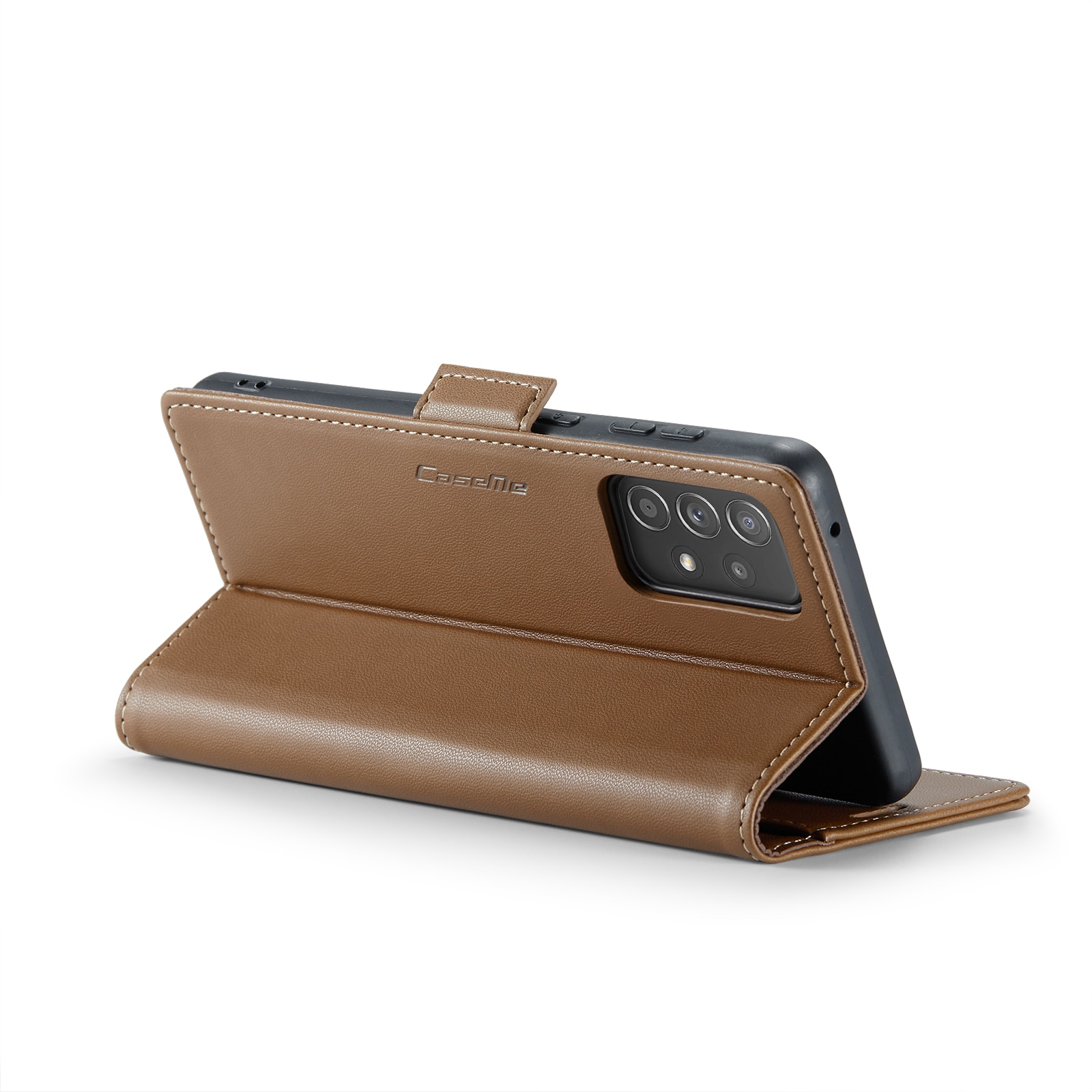 Husa pentru Samsung Galaxy A52 4G, A52 5G, A52s, CaseMe, slim, piele, tip portofel, stand, inchidere sigura magnetica, textura moale si aderenta in mana, protectie RFID, Maro