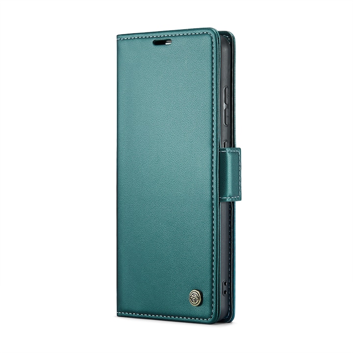 Husa pentru Samsung Galaxy A52 4G, A52 5G, A52s, CaseMe, slim, piele, tip portofel, stand, inchidere sigura magnetica, textura moale si aderenta in mana, protectie RFID, Verde