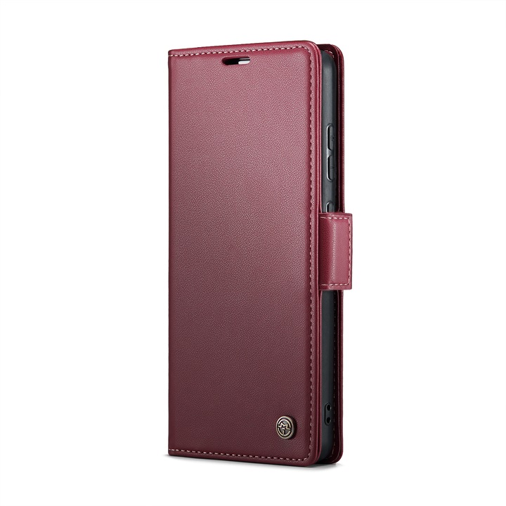Husa pentru Samsung Galaxy A52 4G, A52 5G, A52s, CaseMe, slim, piele, tip portofel, stand, inchidere sigura magnetica, textura moale si aderenta in mana, protectie RFID, Rosu