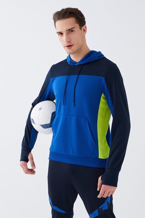 LC WAIKIKI, Hanorac cu model colorblock si buzunar kangaroo, Negru/Galben/Bleumarin, XL