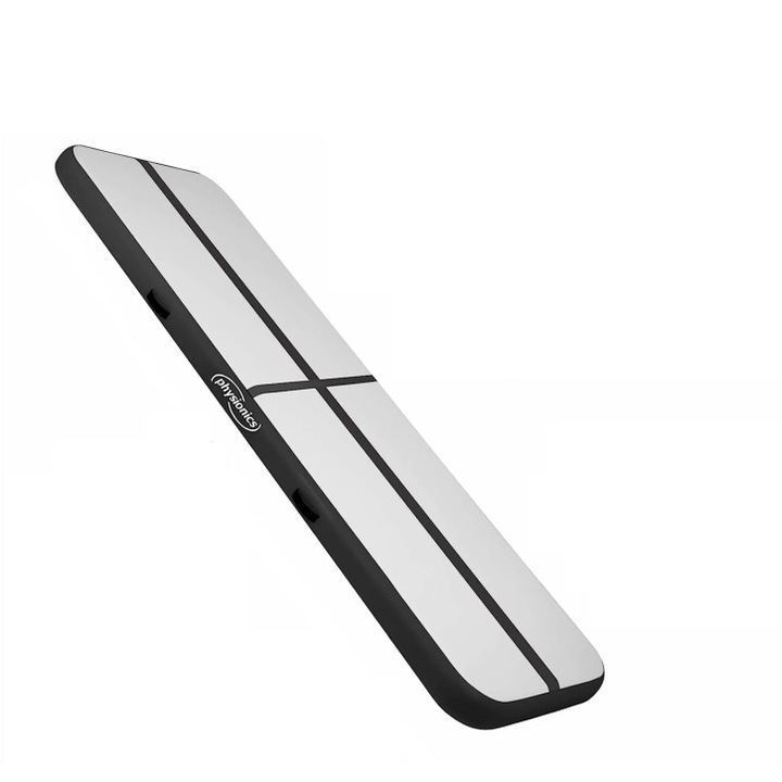 Saltea gimnastica gonflabila, neagra, cu pompa electrica, 400x100x10 cm, Physionics