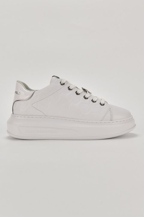 Karl Lagerfeld, Telitalpú bőrsneaker, Fehér/Ezüstszín