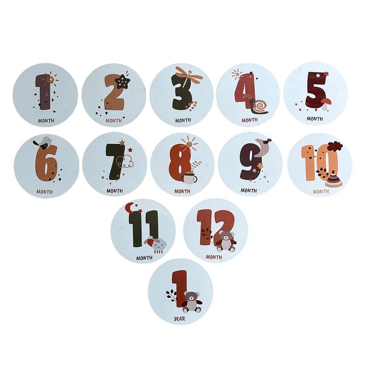 Set 13 Piese Decoratiune Camera Copilului, Baby Milestone 12 luni, 100x100x3mm, Design 3