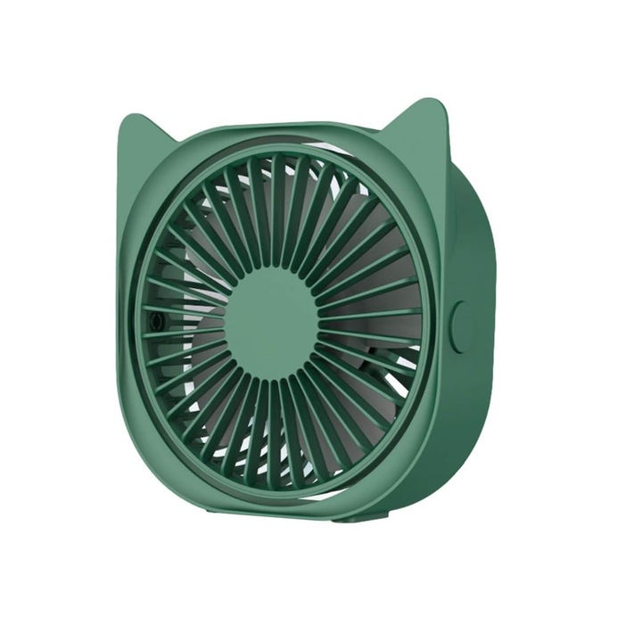 Csendes mini ventilátor 360 forgatással, Jormftte, ABS, USB töltés, 5V, 12,6x12,6x5,1 cm, zöld