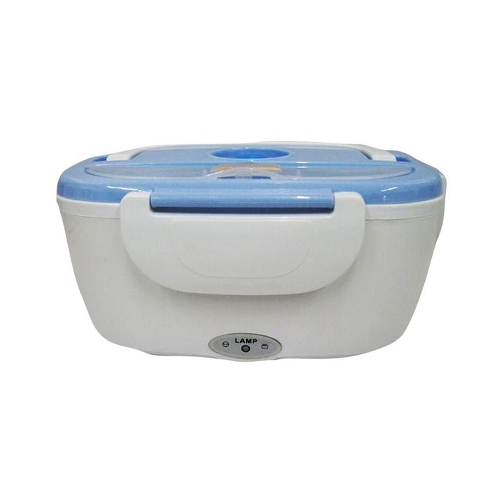 Caserola electrica pentru pranz, 2 compartimente, Marashop, 40W, 1.05L, Alb/Albastru