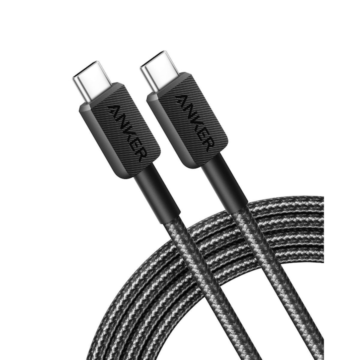 Кабел за захранване и данни Anker, USB Type-C (T) към USB Type-C (T), 1,8 м скорост на трансфер 480 Mbps, 60 W, Найлонова обвивка, Плетен,Черен, "A81F6G11"