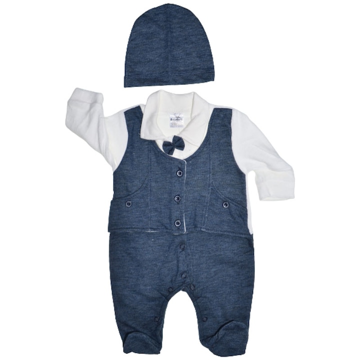 Set 2 piese salopeta cu maneca lunga si caciula pentru baieti Bebelinna S020823-8-62, Bleumarin 99840