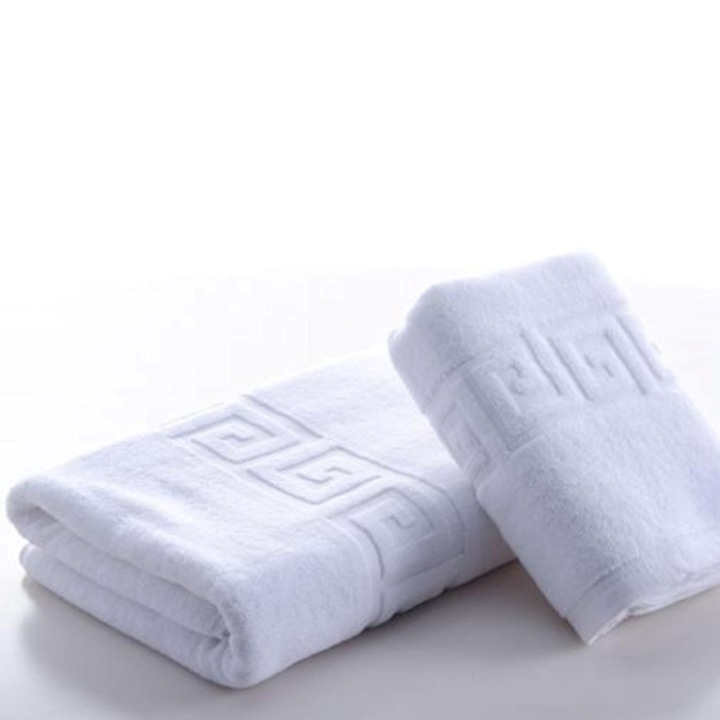 Комплект 2 кърпи за баня, Памук, Обикновен, 500г/м², Бял, 50x90/70x140см