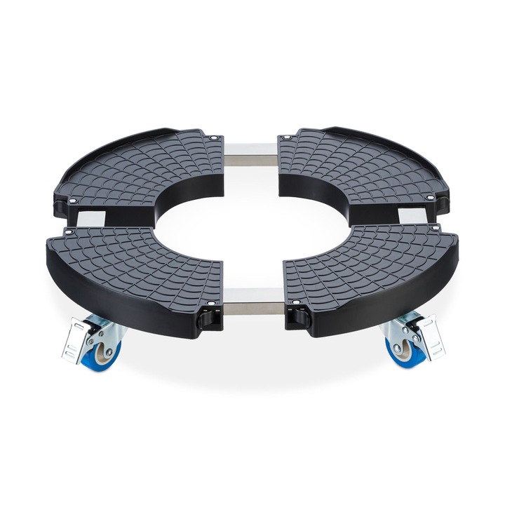 Suport cu role pentru ghivece si plante, cu 4 roti, 10,5 x 40 x 40 cm, din plasitc/otel inoxidabil