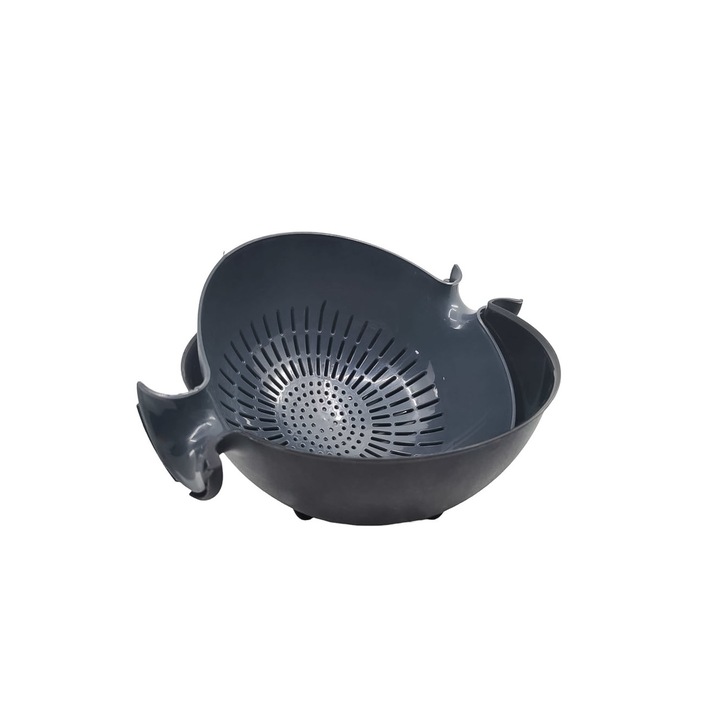 Cos dublu rotativ pentru strecurat legumele, fructele sau pastele, usor de utilizat, 30x12 cm, gri, Doty®️