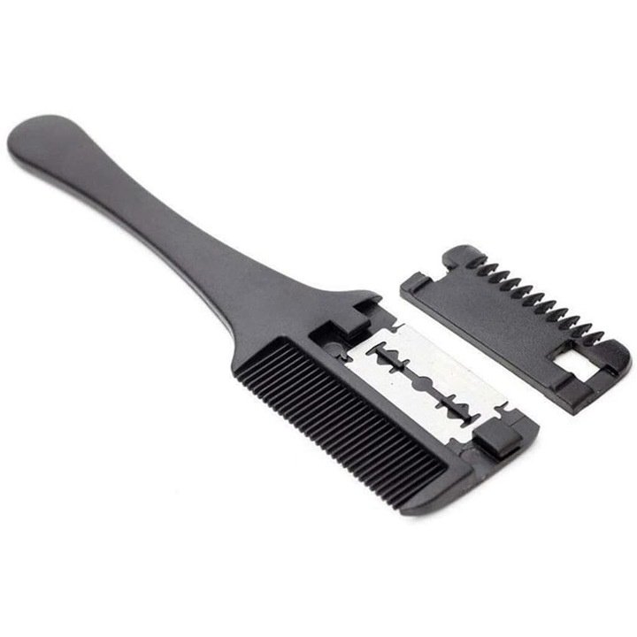 Pieptene cu lama pentru tuns si stilizat, plastic, negru, 19cm