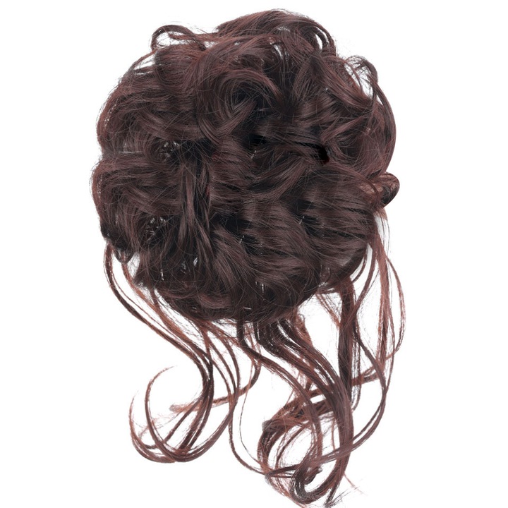 Peruca cu cap bila, fibra sintetica, pufoasa si elastica, maro inchis