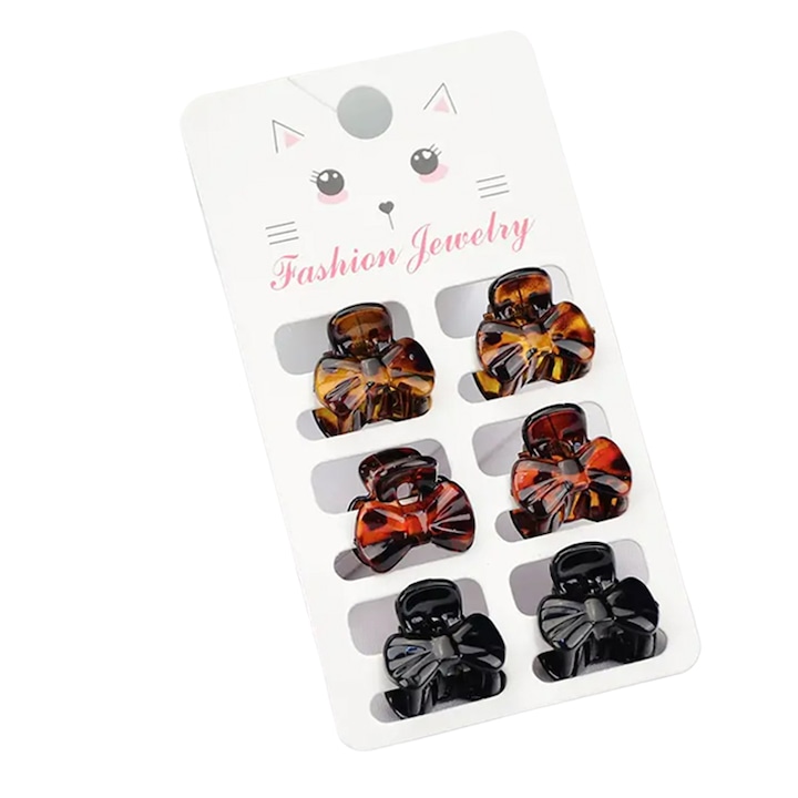 Set clesti de par, 6 bucati, design practic si elegant, model funda, M1, negru, EFAYN