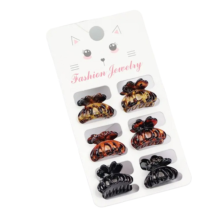 Set clesti de par, 6 bucati, design practic si elegant, model clama, M3, portocaliu, EFAYN