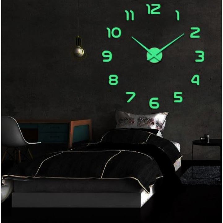 3D светещ стенен часовник, Направи си сам, Декорация за стена, 120см