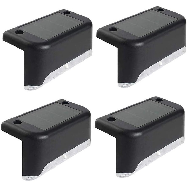 Set 4 lampi solare pentru exterior, rezistente la apa IP65, lumina calda, negru, 80x45x40mm