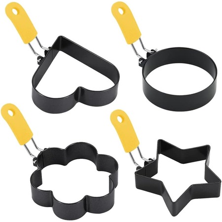 Set 4 forme pentru prajituri, Otel inoxidabil, Stea/Cerc/Floare/Inima, Argintiu