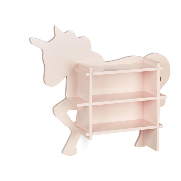Детски рафт, дизайн на еднорог, с 2 отделения, розов, 54,5 х 66 х 13 см