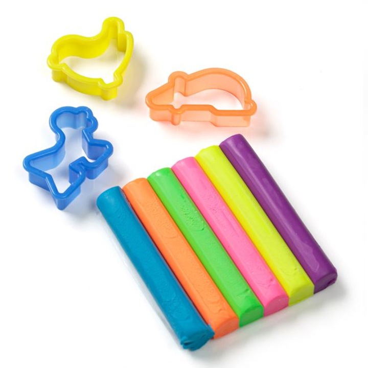 Set plastilina 6 culori si 3 forme, culori neon