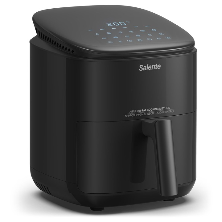 Prajitor cu aer cald, Salente AirFit, negru, 1500 W, Pregatire & Gratar & Uscare & Dezghetare 4in1, 12 programe presetate
