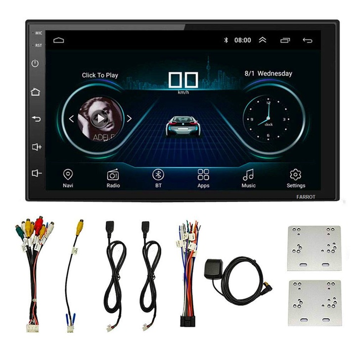 Farrot autó multimédia lejátszó fr6969, autórádió 2 din 7 hüvelykes Android 14.0, GPS navigáció, WIFI, USB, Bluetooth, + hátsó kamera