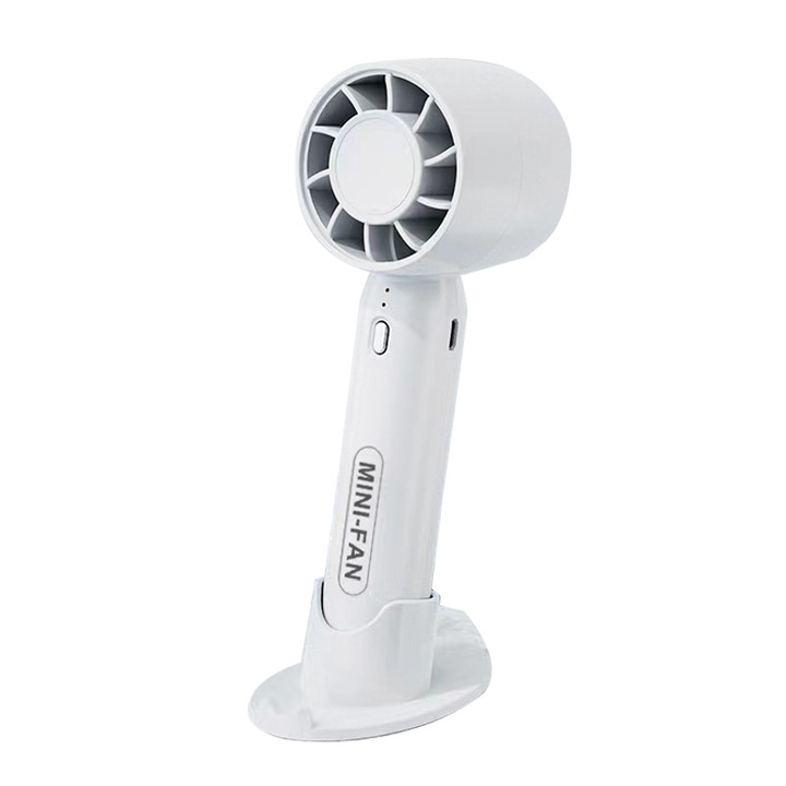 Mini hordozható/kézi USB újratölthető ventilátor, lapát nélküli turbinával, nagy sebességű, csendes, fehér, 1 db