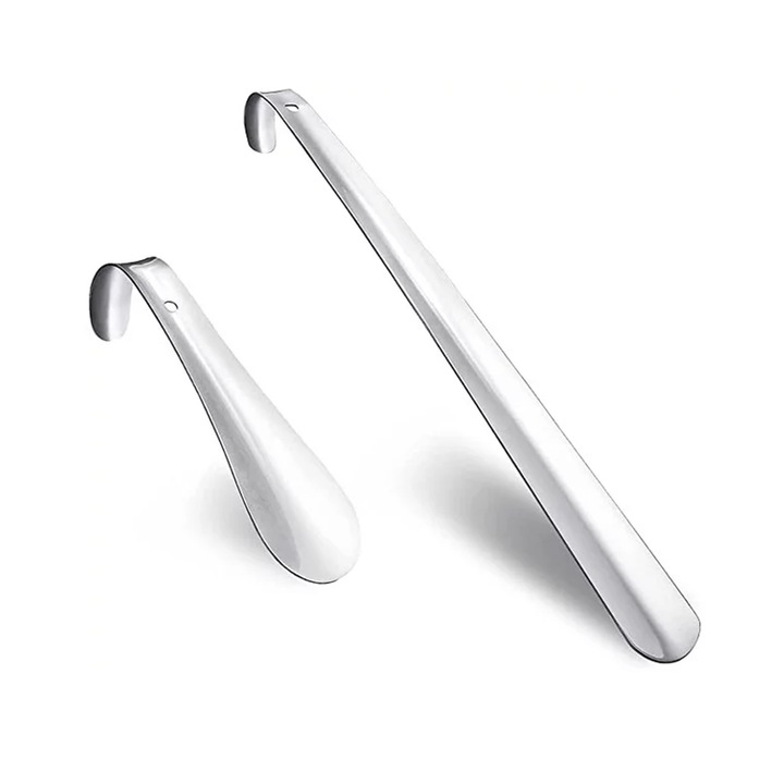 Set 2 incaltatoare pantofi, zggzerg, Otel inoxidabil, cu gaura de agatat, usor de depozitat, design foarte stabil, pentru calatorii, barbati, femei, copii, seniori, 16/42 cm, Argintiu