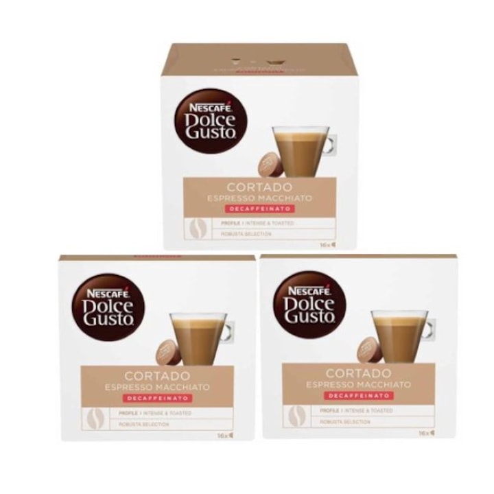 Комплект 3 х Капсули кафе, Nescafe Dolce Gusto, Cortado Espresso Decaffeinato, 48 капсули, 595,2 гр