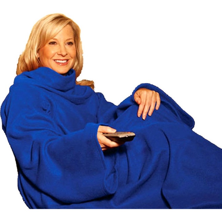 Одеяло с ръкави, меко и топло, материя полар, размери 140x180 см, син цвят