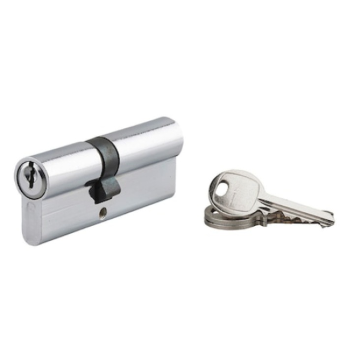 Cilindru standard 35 x 45 mm, din aluminiu cu finisaj nichelat, mecanism cu 5 pini, 3 chei
