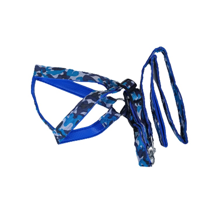 Set ham si lesa pentru caini, Talie mare, Model camunflaj, Albastru