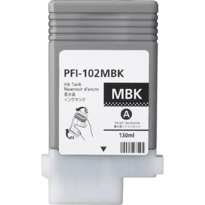 Cartus compatibil Canon PFI-102 Matte Black 130ml, pentru Canon iPF500, iPF510, iPF600, iPF605, iPF610, iPF650, iPF655, iPF700, iPF710, iPF720, iPF750, iPF755, iPF760, iPF765, LP17, LP24