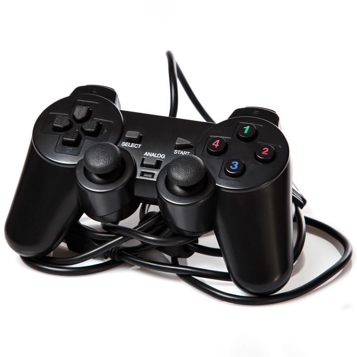 Controller pentru PC/ PS3, USB 2.0, forma ergonomica, manere cauciucate, Negru