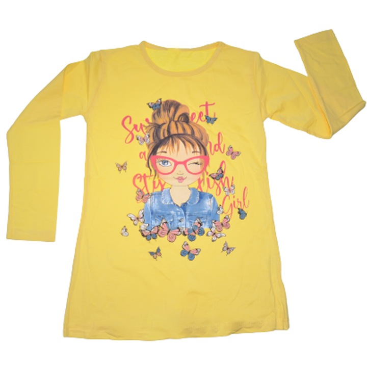 Bluza cu maneca lunga pentru fete OLC SVR 74017G-152, Galben 100029