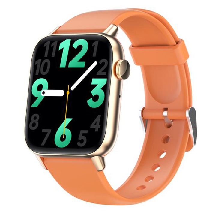 Ceas Smartwatch Si Bratara Fitness QENO® QS-PRO, Bluetooth 5.3, 1.72" IPS HD Display, Notificari Instant Social Media/Apeluri/Sms, Functie Oximetru Sp02, 24H Monitorizare Ritm Cardiac, Temperatura Corpului, Somn, Muzica, Pedometru, Waterproof, Orange