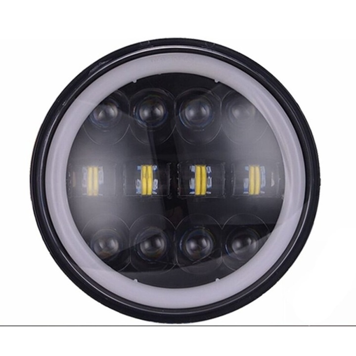 Far auto LED, motoLEDy, 7 inci, lumina de intalnire, lumina de drum, lumina de zi DRL, lumina de pozitie, Alb xenon, 1 bucata, Full LED, 12-24V, 5500lm, 5500K, compatibil CANBUS, etanseitate IP68, omologare DOT SAE E9, rezistent la socuri