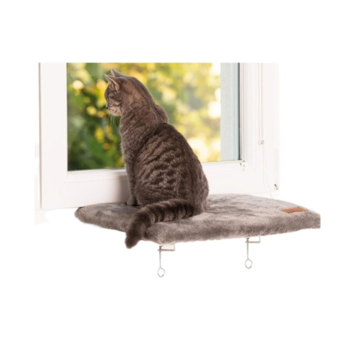 Pernita de tip pervaz pentru pisici, locul de dormit direct pe fereastra, lavabil si pufos, 50 x 36 cm, gri