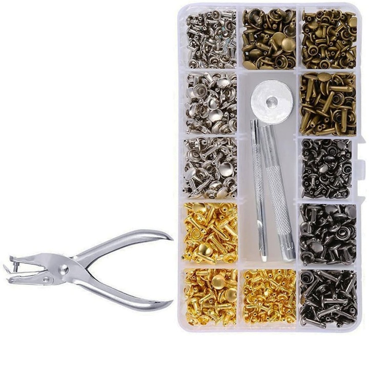 Set 360 nituri tubulare, JENUOS®, cu cutie de depozitare, capac dublu Stifturi din metal tubulare 3 dimensiuni, Multicolor