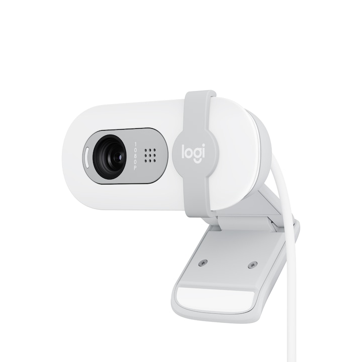 Logitech Brio 100 Full HD webkamera, automatikus fényegyensúly, mikrofon, LED, USB-A, Törtfehér