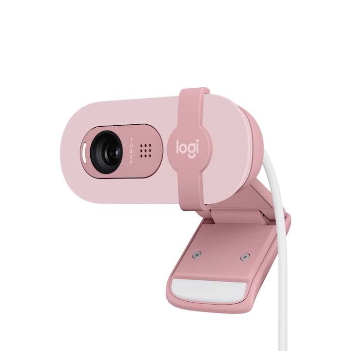 Logitech Brio 100 Full HD webkamera, automatikus fényegyensúly, mikrofon, LED, USB-A, Rózsa