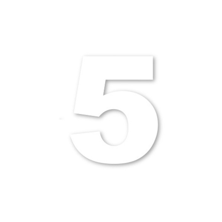 Sticker decorativ, Cifre autoadezive, Cifra 5, inaltime 10 cm, alb