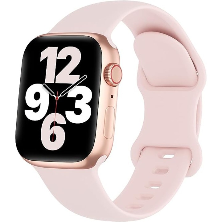 Curea Silicon Moale General Store, Compatibila Apple Watch 1, 2, 3, 4, 5, 6, 7, 8, Ultra, SE, Marime S/M, 38/40/41 MM - Roz pudrat